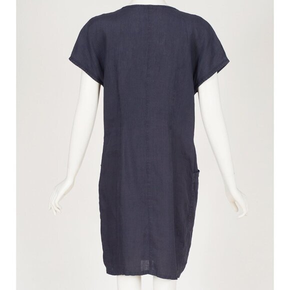 Genny 1980s Vintage Italian Navy Linen Double-Breasted Shift Dress Sz M L - Picture 5 of 7